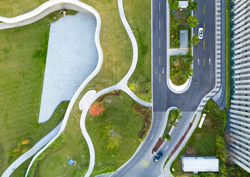 City streets and pathways from above